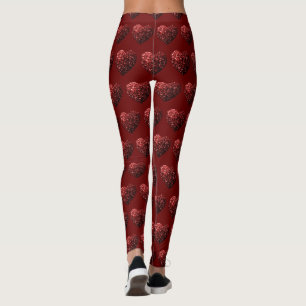 Heart glitter sparkles pattern dark red Valentines Leggings