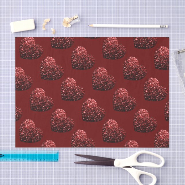 Heart glitter sparkles pattern dark red Valentines Tissue Paper (Craft)