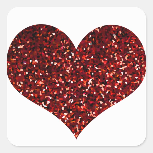 Heart Glittery Red Glitter Sparkle Pattern Wedding Square Sticker (Front)