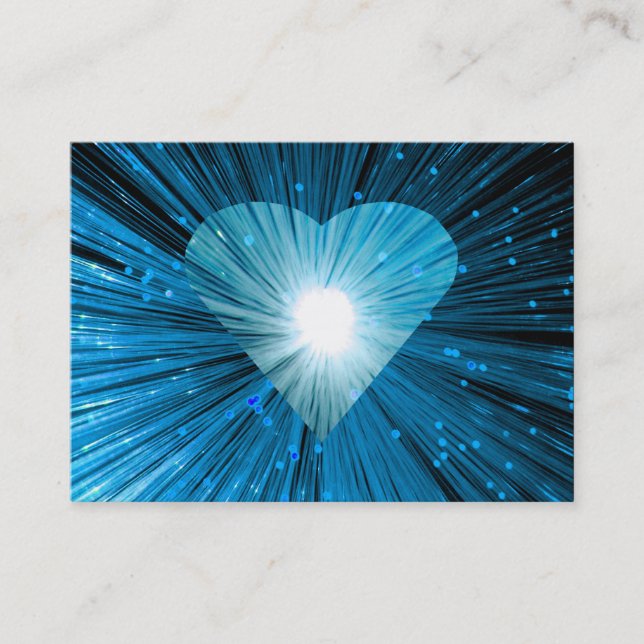 Heart Glow Blue business card black chubby (Front)
