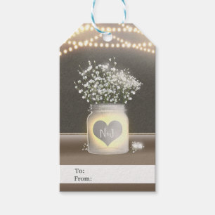 Heart Glowing Mason Jar & Baby's Breath Wedding Gift Tags
