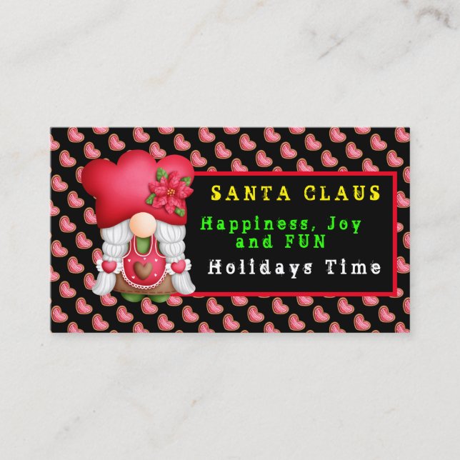 Heart Gnome Customise Colour and Text Business Card (Front)