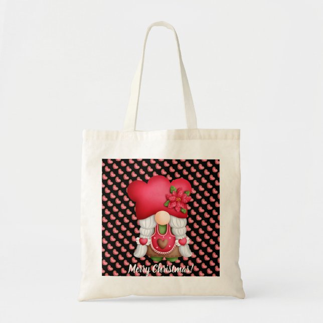 Heart Gnome Customise Colour and Text Tote Bag (Front)