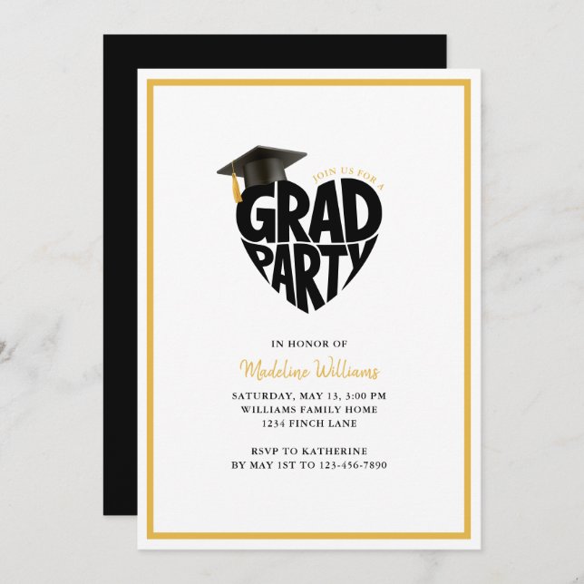 Heart Grad Party Graduation Invitation (Front/Back)
