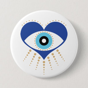Heart Greek Evil Eye 7.5 Cm Round Badge