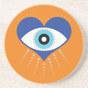 Heart Greek Evil Eye Coaster