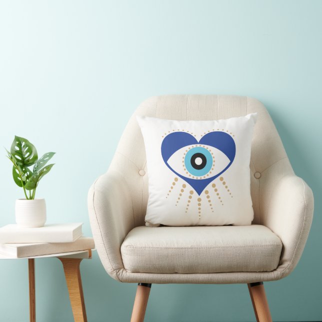Heart Greek Evil Eye Cushion (Chair)