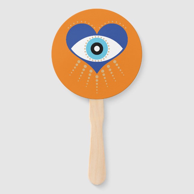 Heart Greek Evil Eye Hand Fan (Front)