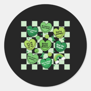 Heart Green Ribbon Mental Health Problems Awarenes Classic Round Sticker