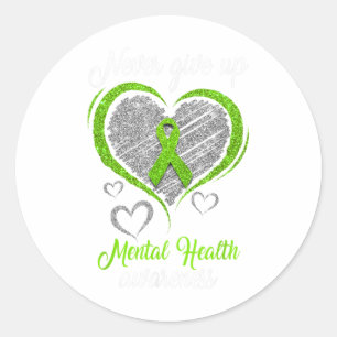 Heart Green Ribbon Mental Health S Awareness Classic Round Sticker