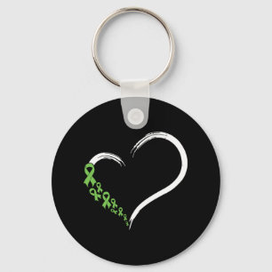 Heart Green Ribbon Support Mental Health Awareness Key Ring