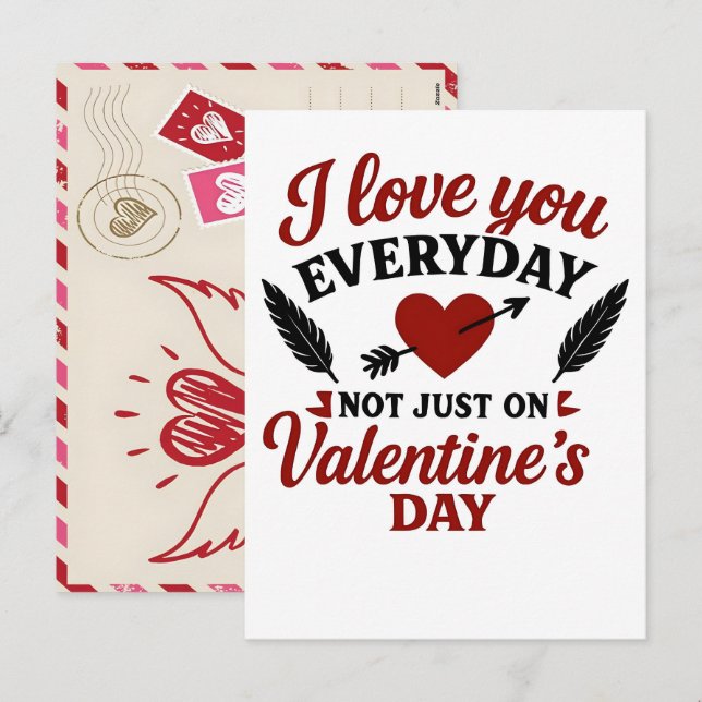 Heart Hand-Drawn Valentines Day Postcard Mail Idea (Front/Back)