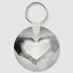 Heart Hands B&W Photo Key Ring