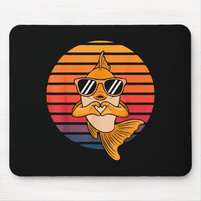 Heart Hands Funny Retro Goldfish Lover Sungles Mak Mouse Pad (Front)