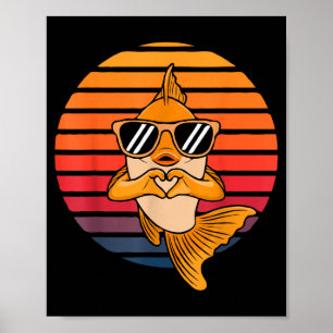 Heart Hands Funny Retro Goldfish Lover Sungles Mak Poster