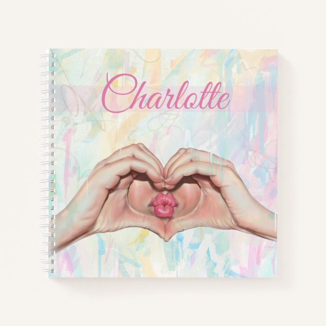 Heart Hands Kiss Art Square Spiral Notebook (Front)