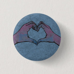 Heart Hands on Blue Background 3 Cm Round Badge