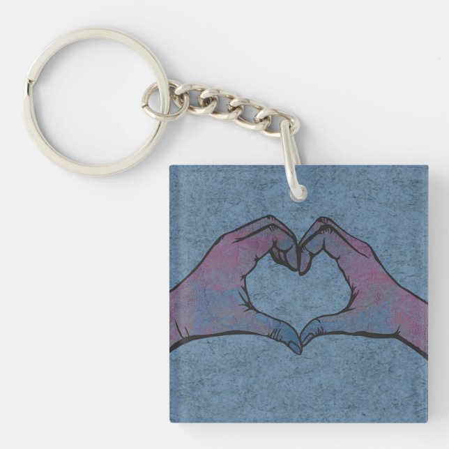 Heart Hands on Blue Background Key Ring (Front)