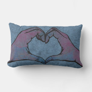 Heart Hands on Blue Background Lumbar Cushion