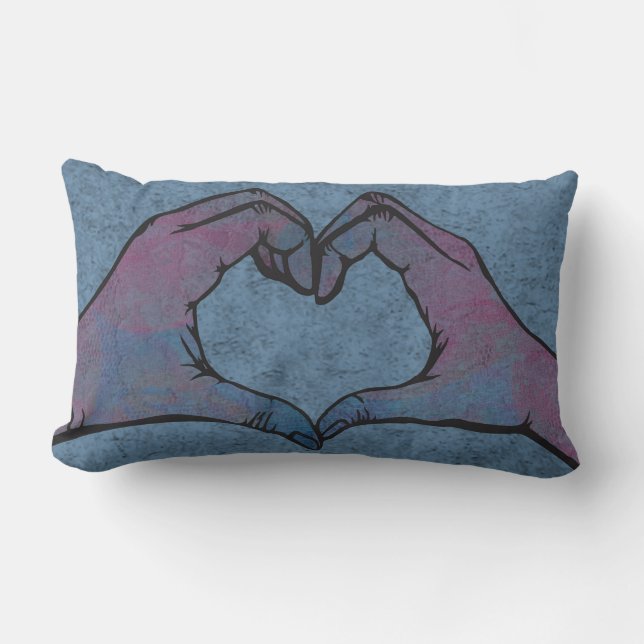 Heart Hands on Blue Background Lumbar Cushion (Front)