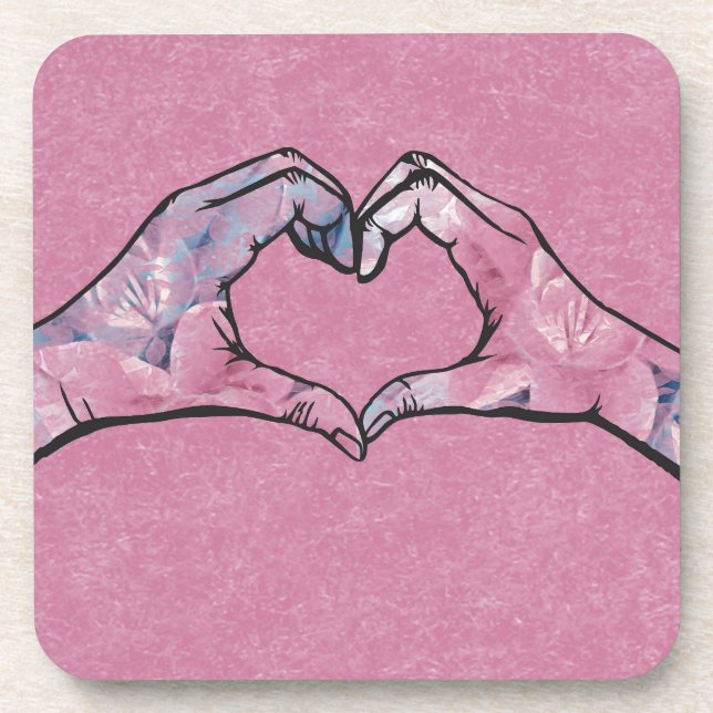 Heart Hands on Pink Background Coaster (Front)