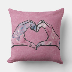 Heart Hands on Pink Background Cushion