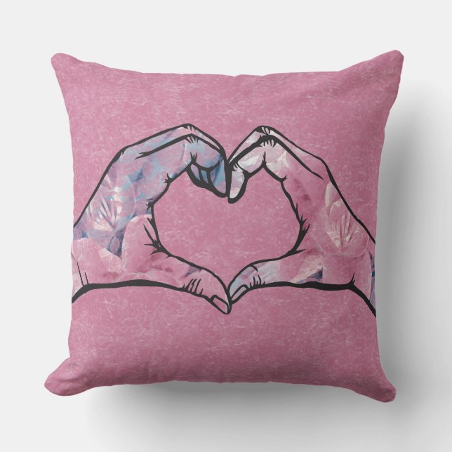 Heart Hands on Pink Background Cushion (Front)