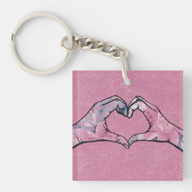 Heart Hands on Pink Background Key Ring (Front)