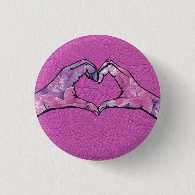 Heart Hands on Pink Lace Background 3 Cm Round Badge (Front)