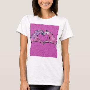 Heart Hands on Pink Lace Background T-Shirt