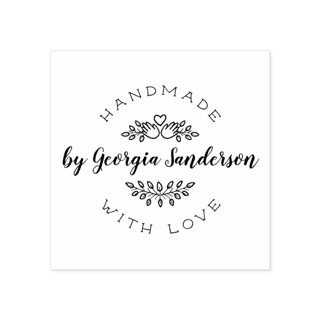 Heart Hands | Rustic Sketch Handmade With Love Rubber Stamp (Imprint)