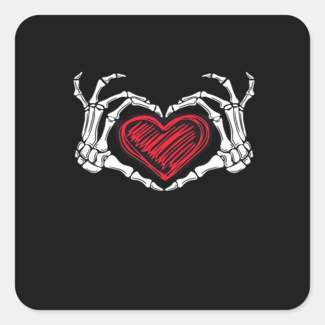 Heart Hands Skeleton Square Sticker (Front)