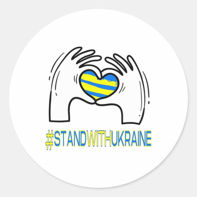 Heart Hands Stand With Ukraine Support  Classic Round Sticker (Front)
