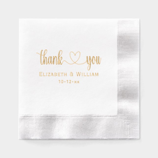 Heart Handwriting Wedding Typography Thank You #3 Foil Napkins (Front)
