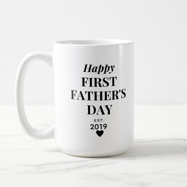 Heart Happy First Father's Day Established Coffee Mug (Left)