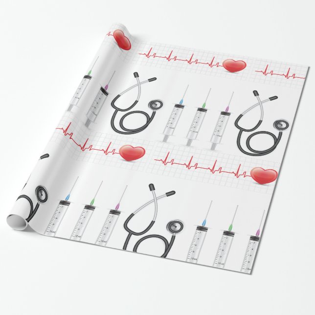 Heart Health Cardiac Medical Wrapping Paper (Unrolled)