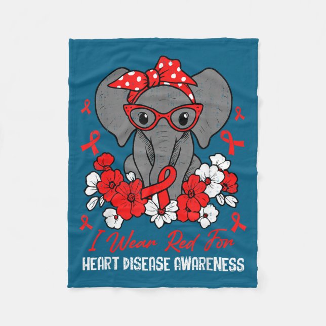 Heart Health Elephant Red Ribbon Heart Disease Awa Fleece Blanket (Front)