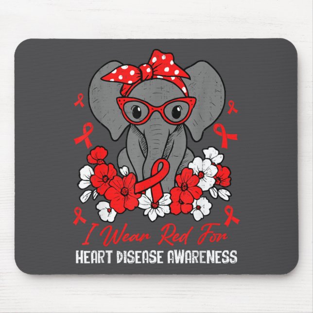 Heart Health Elephant Red Ribbon Heart Disease Awa Mouse Pad (Front)