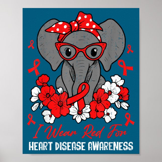Heart Health Elephant Red Ribbon Heart Disease Awa Poster (Front)