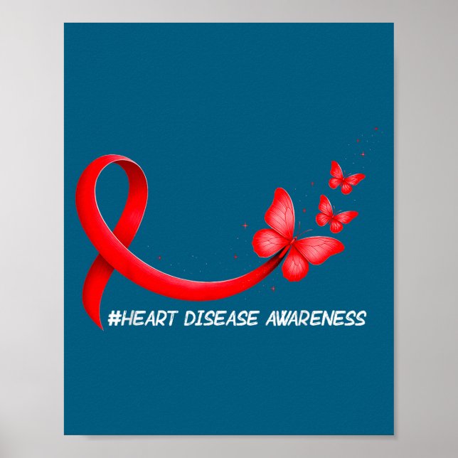 Heart Health Heart Disease Awareness Chd Red Ribbo Poster (Front)