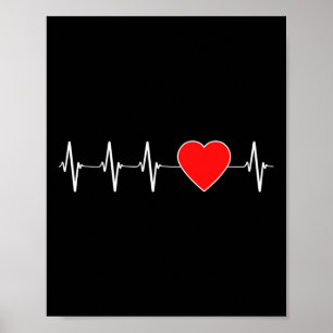 Heart Health Heartbeat Ekg Red Heart Disease Aware Poster