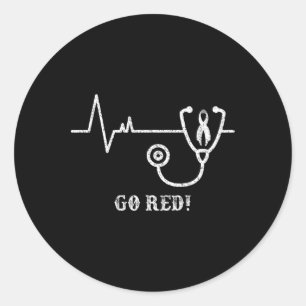 Heart Health Month Go Red Costume Heartbeat Gift D Classic Round Sticker