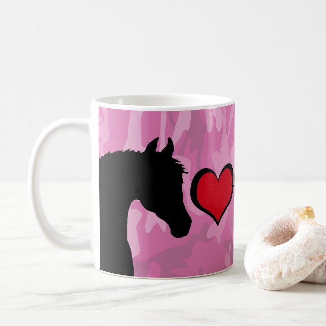 Heart Horse (pink camo) Coffee Mug (With Donut)