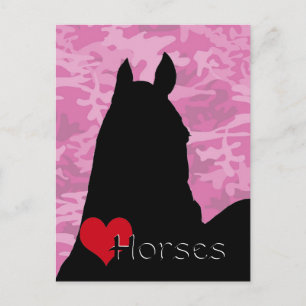 Heart Horses I (pink camo) Postcard