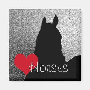 Heart Horses I Red Heart (silver metallic) Magnet