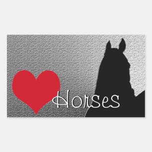 Heart Horses I Red Heart (silver metallic) Rectangular Sticker