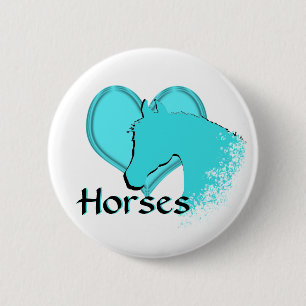 Heart Horses III (aqua) 6 Cm Round Badge