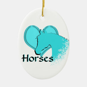 Heart Horses III (aqua) Ceramic Ornament