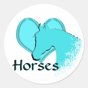 Heart Horses III (aqua) Classic Round Sticker