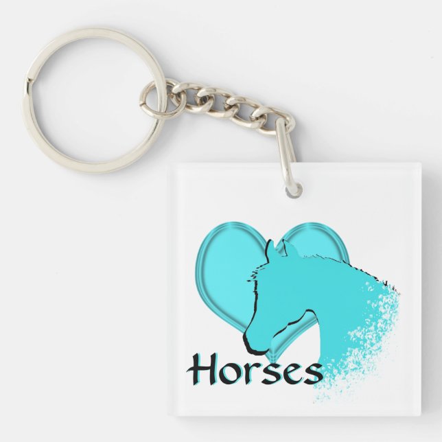 Heart Horses III (aqua) Key Ring (Front)